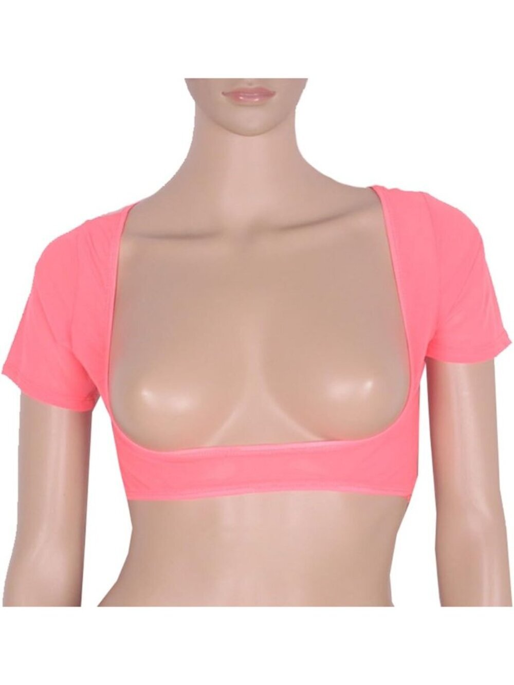 〽️Women's Flame Red Mesh Open Bust Square Neck Short Sleeve Belly Dance Crop Top
